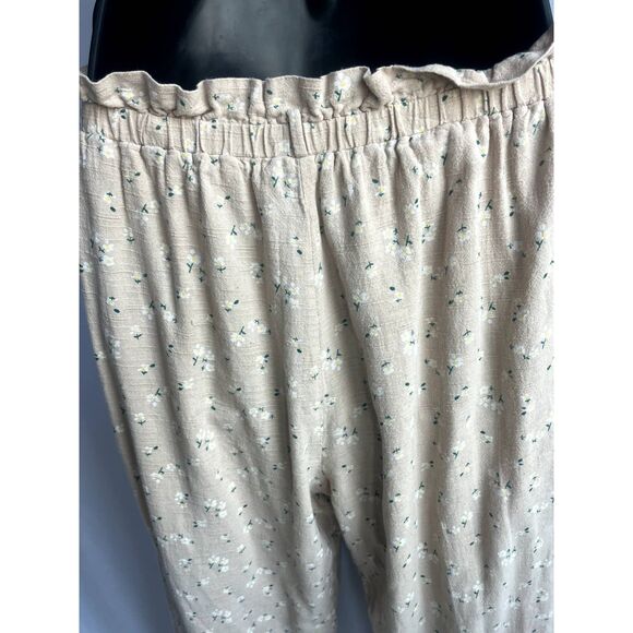 Majorelle Linen Cotton Pull On Neutral Beige Pants Floral Lagenlook Size M Beach - Picture 5 of 12